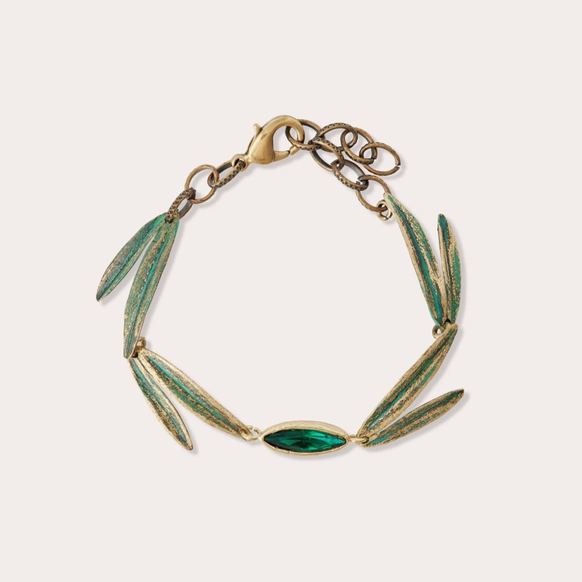 Bracelet Olive Leaf with emerald crystal